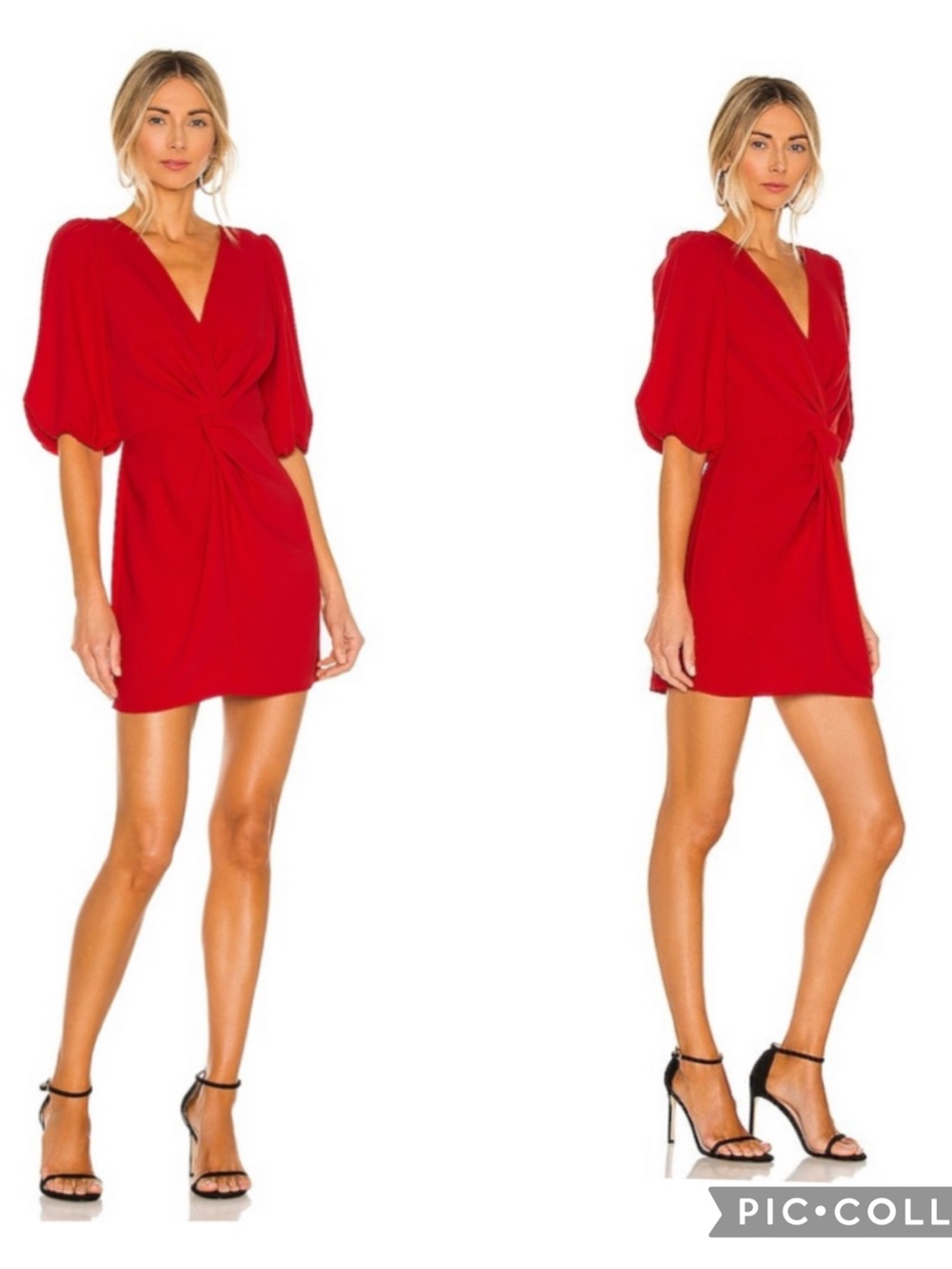 Amanda Uprichard Susannah Red Mini Dress with Puff Sleeves